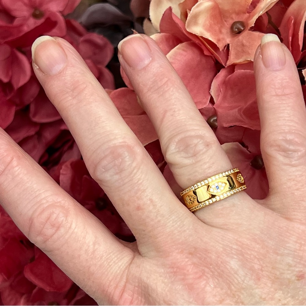 Boho 18K Gold Blue Crystal Evil Eye Band - Picture 11 of 13